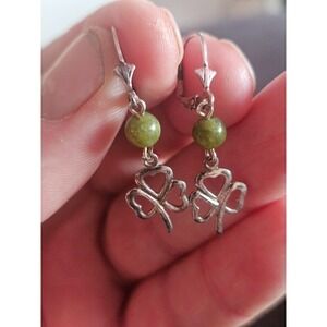 Lucky Sterling Silver 3 Leaf Clover Connemara Marble J.C. Walsh Earrings